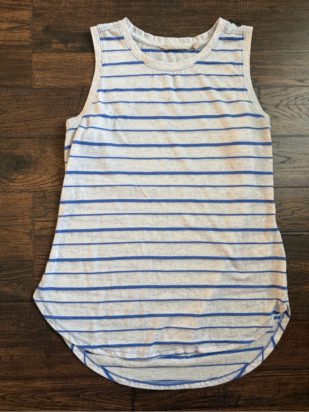 Athleta Blue Striped Linen Blend Asana Muscle Tee Tank Top